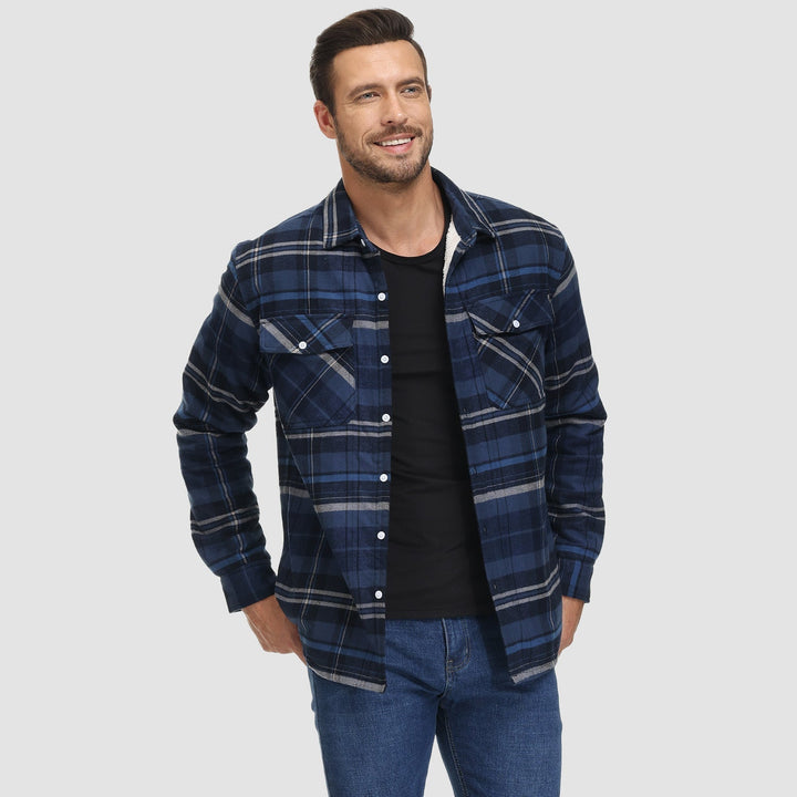 Giacca camicia uomo confortevole, casual per autunno e primavera, con tasche, stile rilassato.