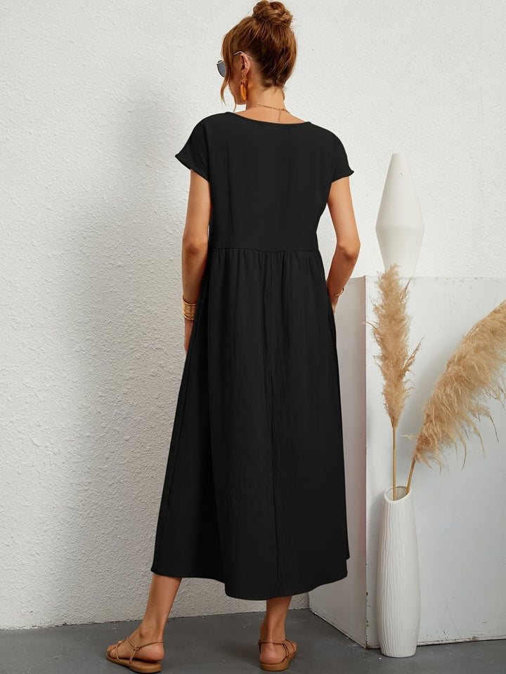 Abito donna midi versatile, perfetto per il giorno e la sera. Moda primavera estate senza tempo.