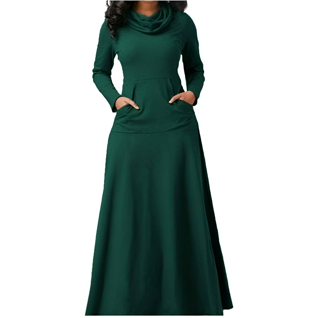 Maxi abito da donna con maniche lunghe, caldo e chic. Perfetto per serate eleganti o look quotidiani invernali.
