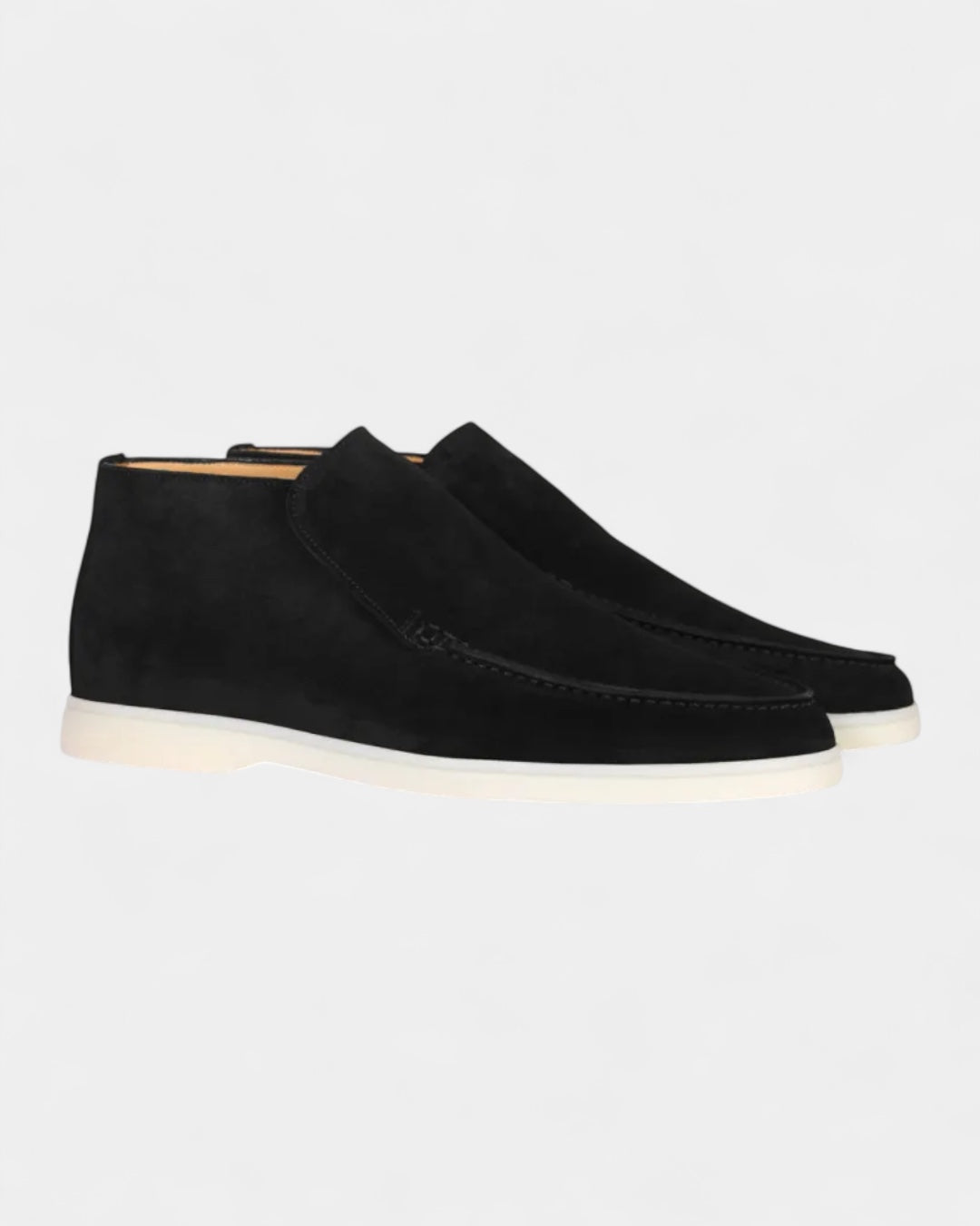 Mocassini uomo frontali in pelle blu, scarpe slip-on alte per comfort e stile primavera/autunno.