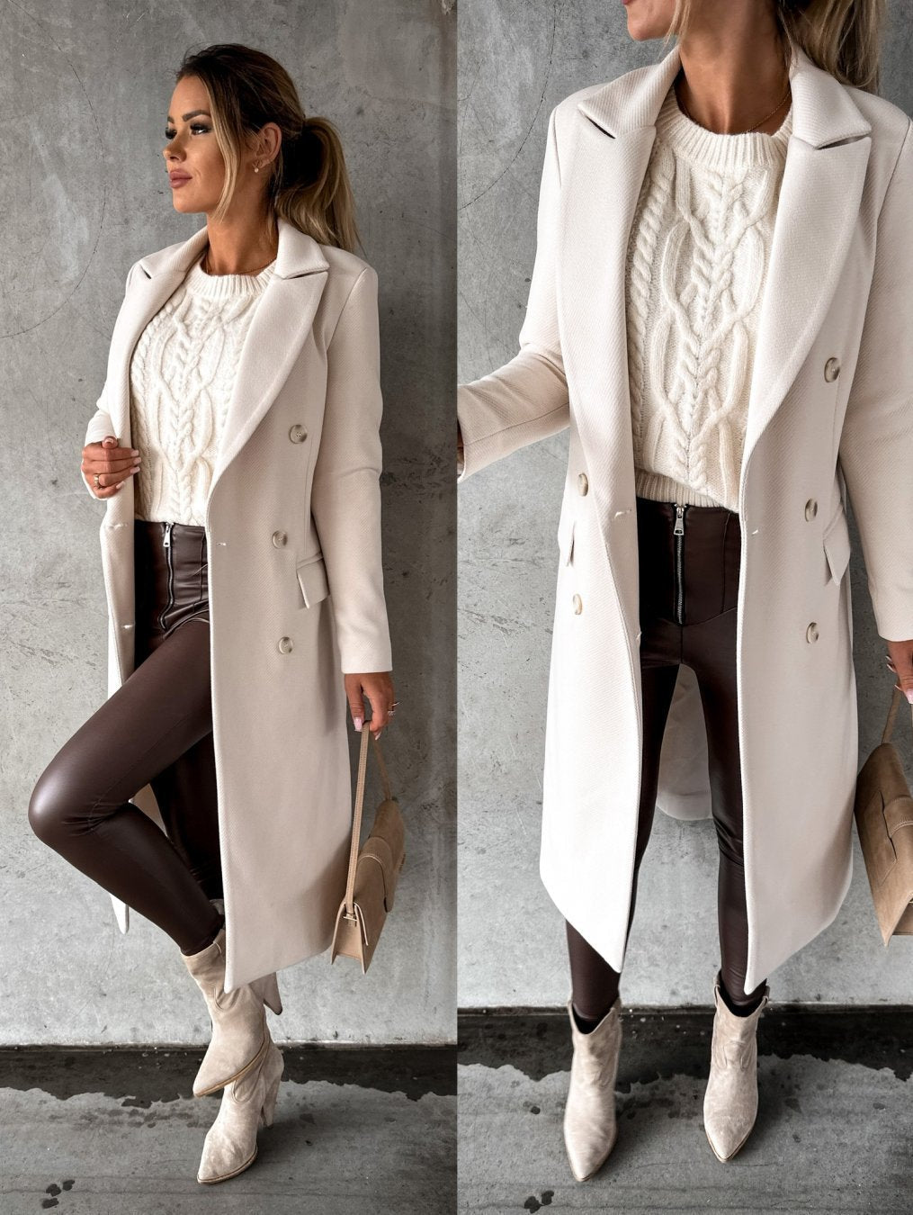 Cappotto donna elegante, lungo, per inverno. Stile classico e raffinato, perfetto capospalla femminile per un look chic.