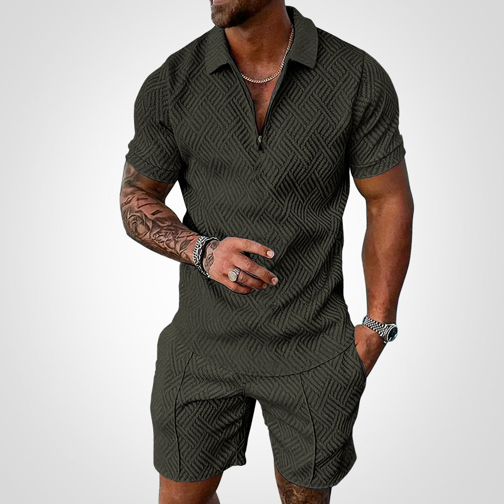 Set completo uomo estivo, camicia e pantaloncini. Ideale per outfit casual e versatile, leggero e comodo.