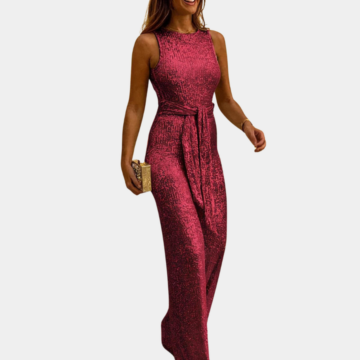 Tuta donna paillettes scintillante, perfetta per serate eleganti e feste. Outfit glamour per brillare.