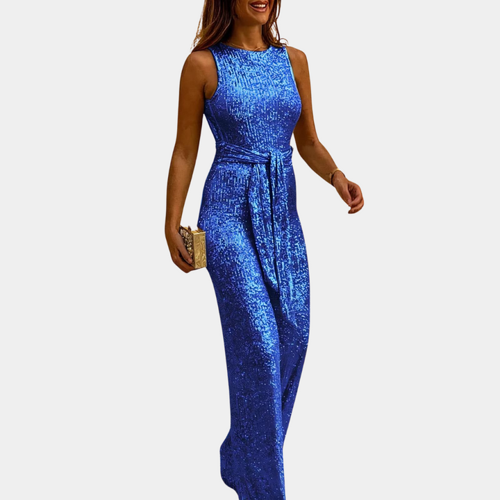Tuta intera donna con paillettes, un capo moda elegante per feste esclusive. Scelta glamour per ogni evento.