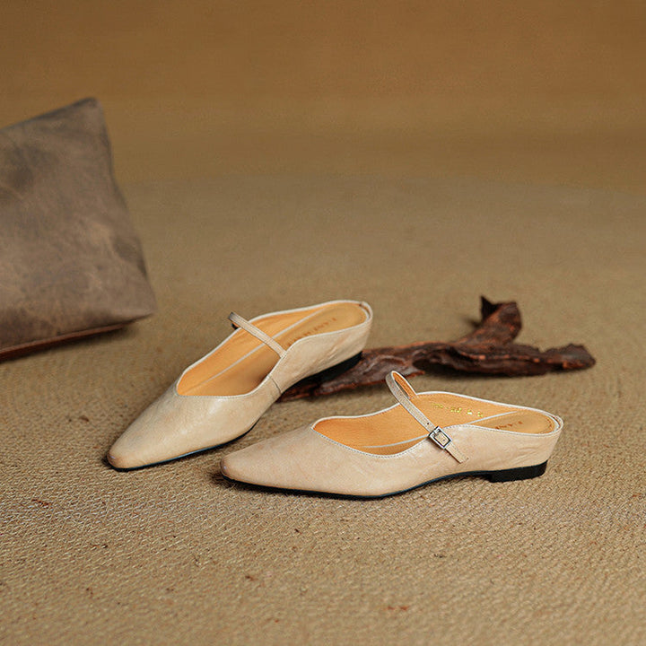 Mules donna eleganti a punta affusolata, scarpe basse comode per stile casual chic primavera estate.