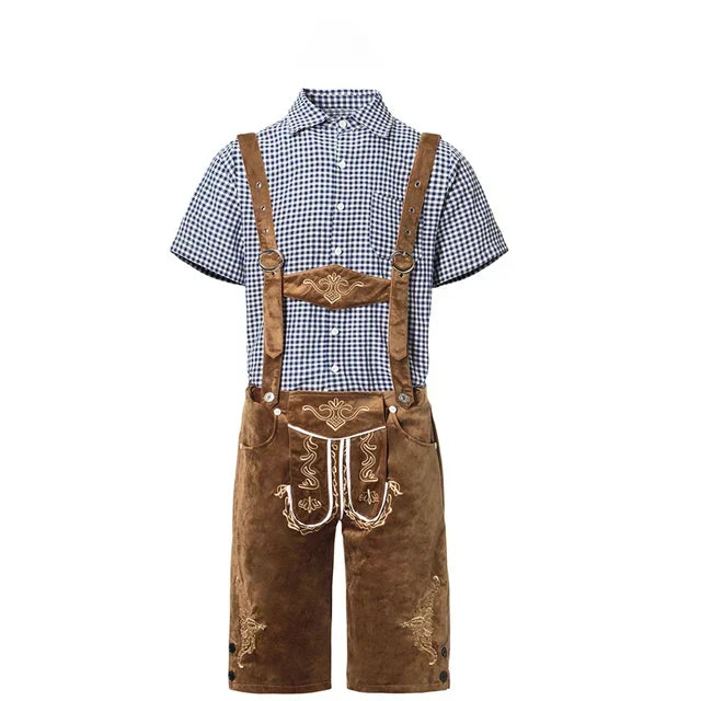 Uomo in costume bavarese tradizionale, completo e pronto per la festa dell'Oktoberfest.