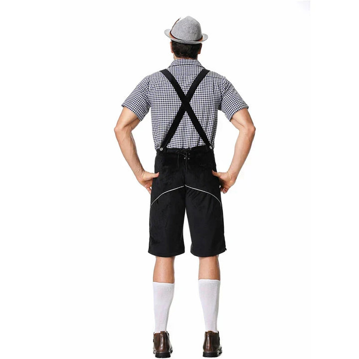 Pantaloni lederhosen tradizionali da uomo per Oktoberfest con ricami elaborati e dettagli unici.