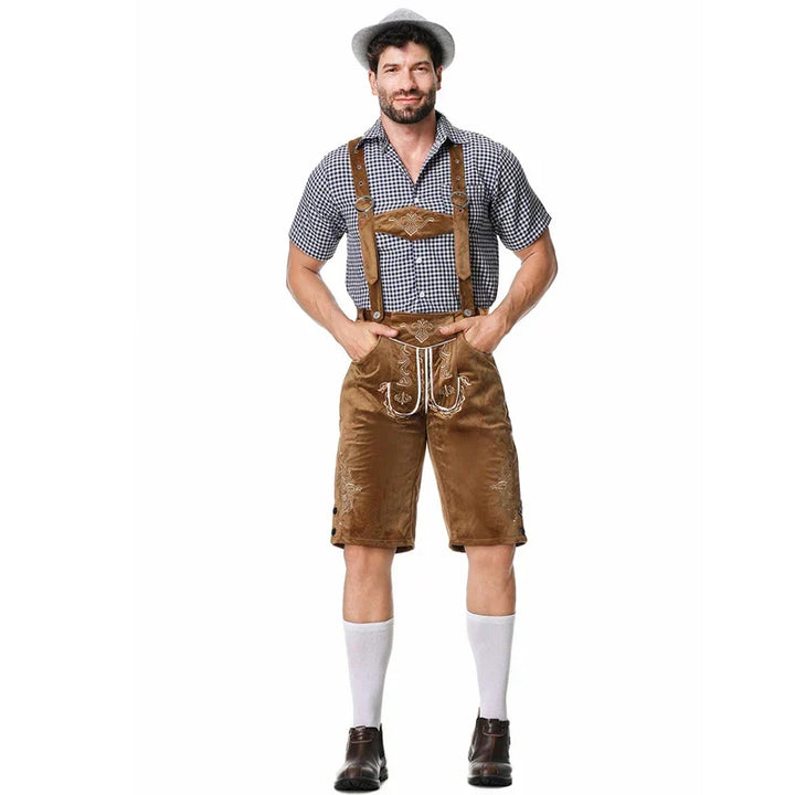 Camicia a quadri bianca e blu da uomo, stile bavarese, perfetta per il costume Oktoberfest e feste.