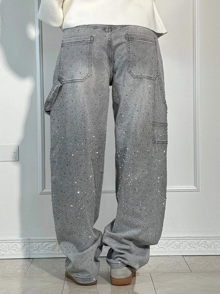 Jeans donna balloon blu con gamba larga, versatili per ogni occasione casual.