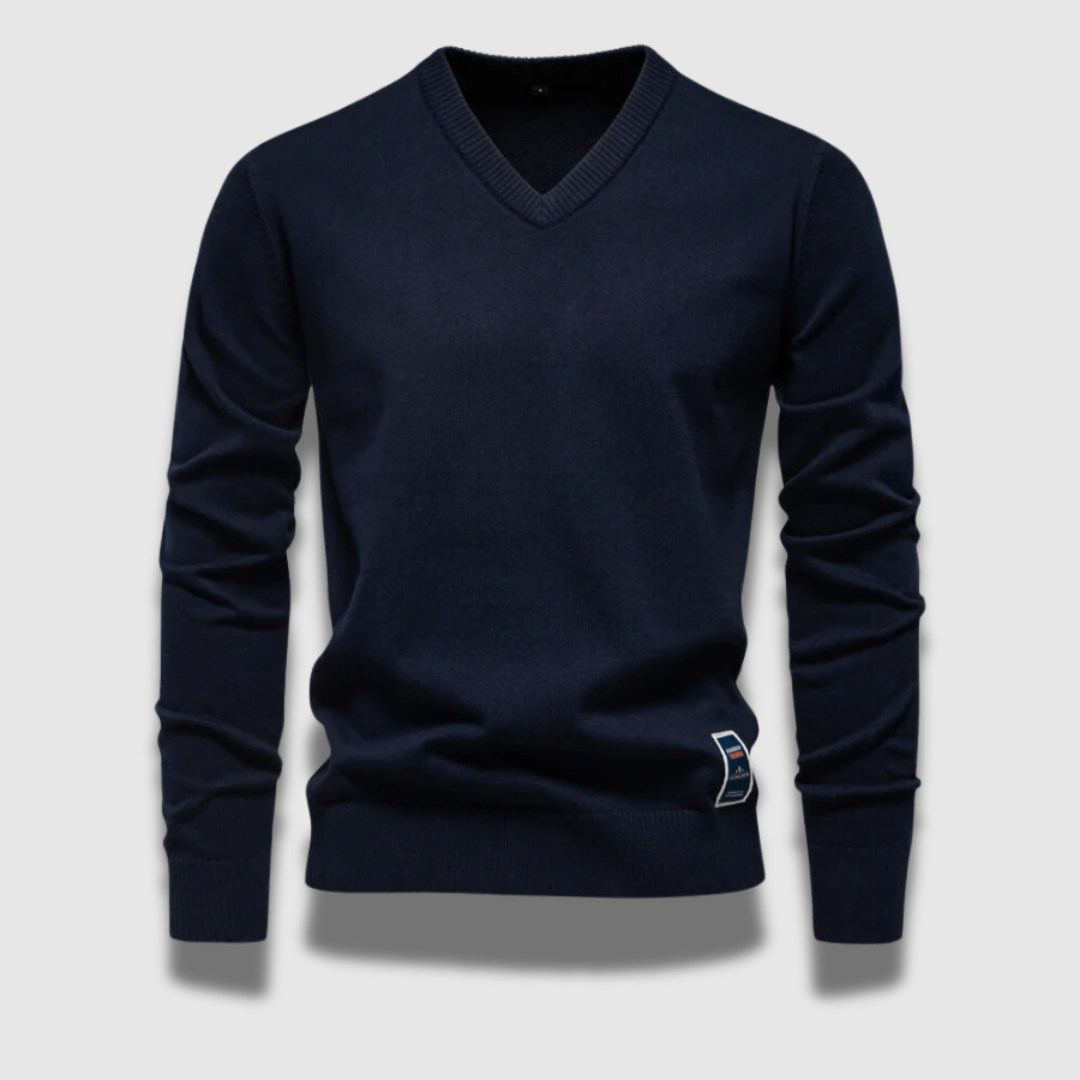 Pullover uomo moderno a V, in maglia calda per l'autunno. Essenziale per il guardaroba maschile versatile.