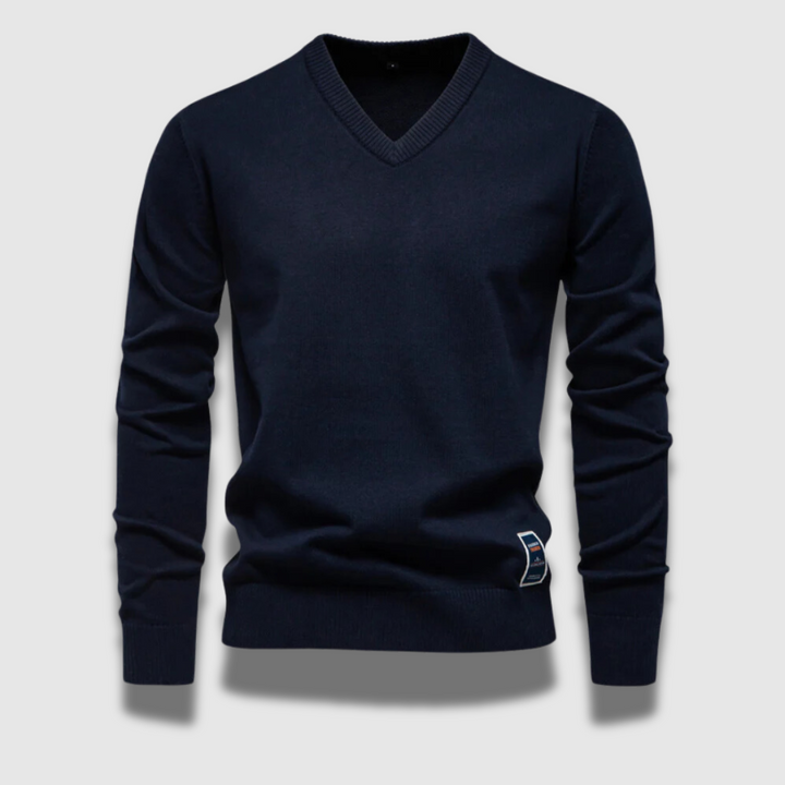 Pullover uomo moderno a V, in maglia calda per l'autunno. Essenziale per il guardaroba maschile versatile.