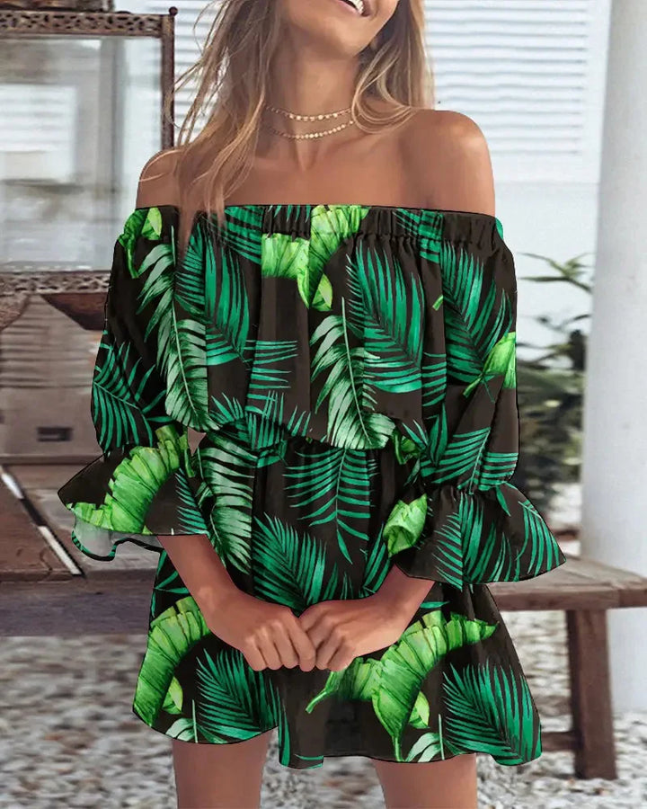 Mini vestito estivo floreale off-shoulder, un capo versatile per un look elegante e confortevole.