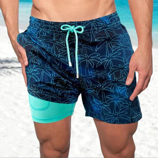 Shorts mare uomo 2 in 1, costume da bagno con supporto interno per nuoto e sport acquatici estivi.