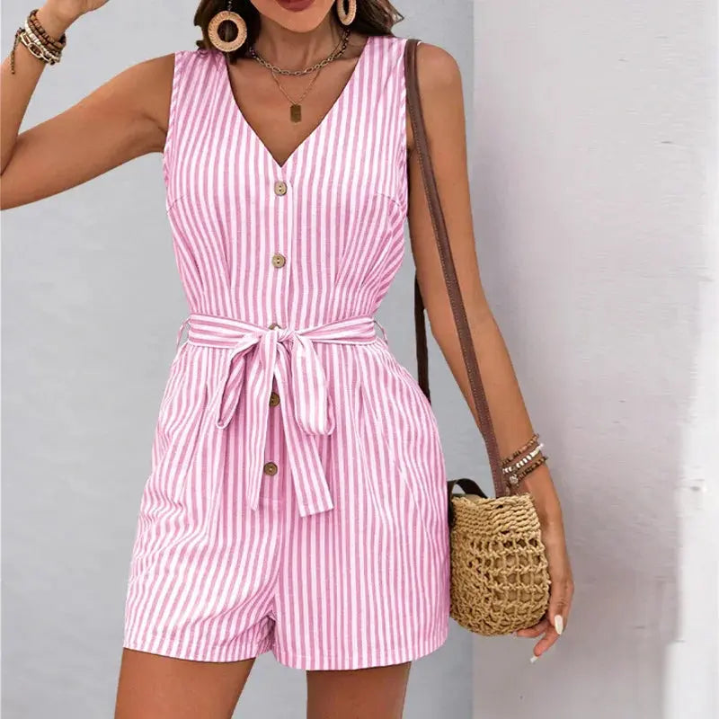 Tuta intera donna elegante e confortevole, senza spalline, con gamba larga. Ideale per moda estiva versatile.