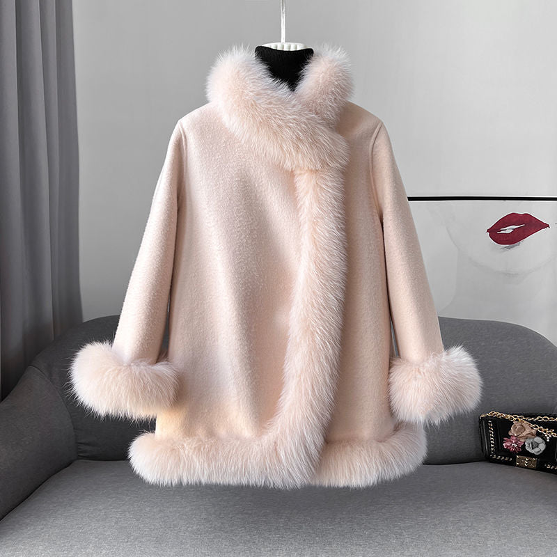 Mantello giacchetta reversibile donna inverno, stile versatile, maniche ampie e mezza lunghezza.