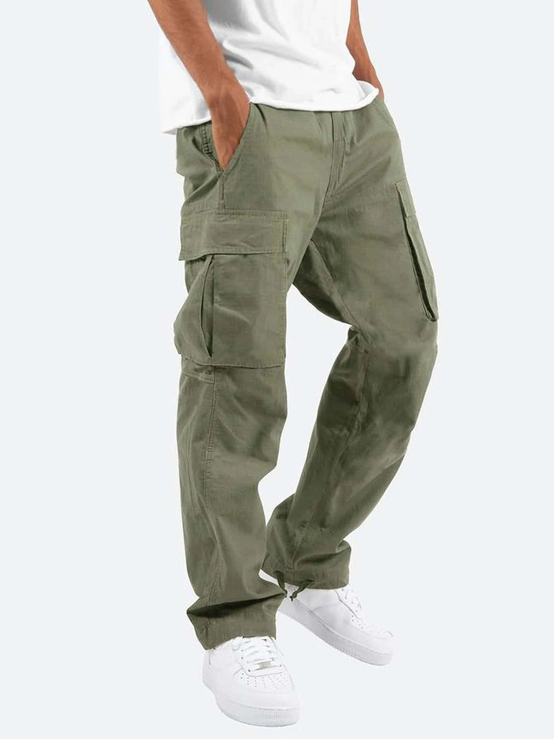 Pantaloni cargo uomo comodi e flessibili, ideali per outdoor o outfit casual quotidiani, stile utility moderno.