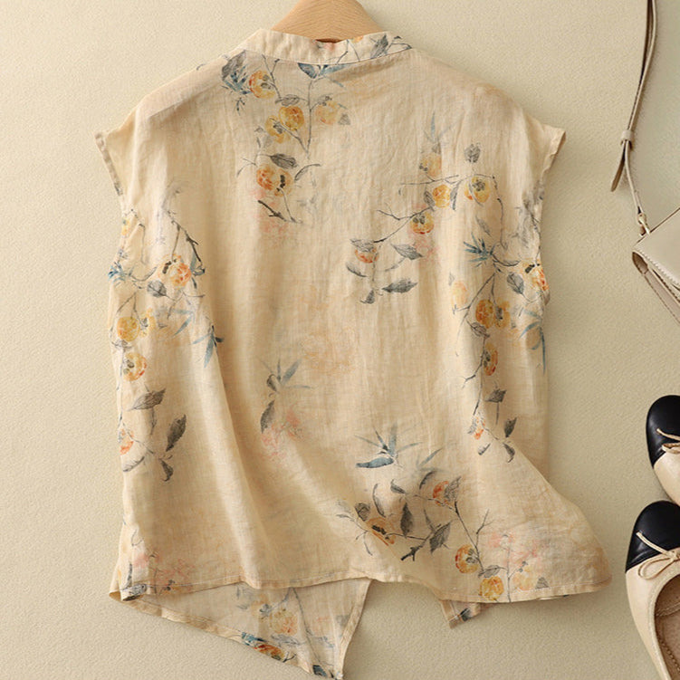 Camicetta donna primaverile/estiva, floreale, collo coreana, manica corta, comoda ed elegante per ogni occasione.