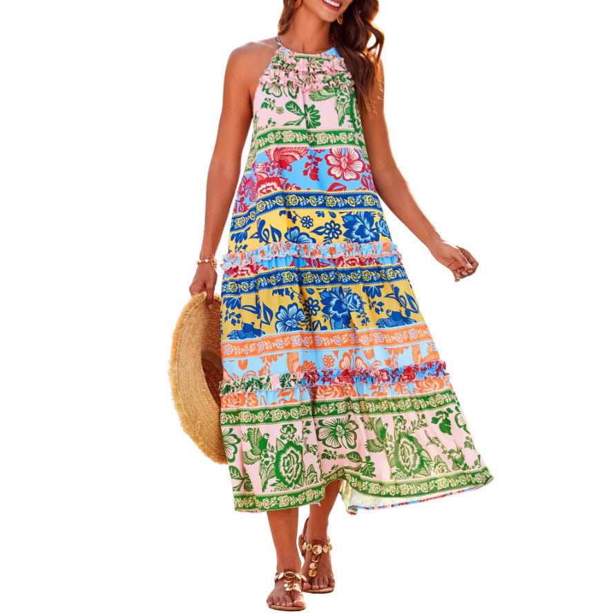 Abito boho midi da donna, vestito bohémien chic estivo. Perfetto per la moda femminile e l'abbigliamento estivo trendy.