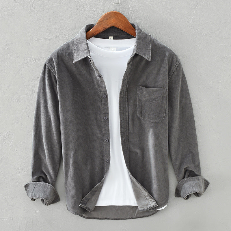 Camicia uomo maniche lunghe retrò, perfetta per uno stile casual elegante e outfit quotidiani.