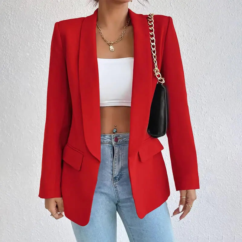 Blazer donna versatile, modello lungo con collo a scialle, dona un'eleganza disinvolta per ogni occasione.