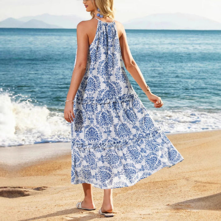 Abito midi estivo boho per donna, vestito bohémien chic. Comfort e stile trendy per la moda femminile estiva.