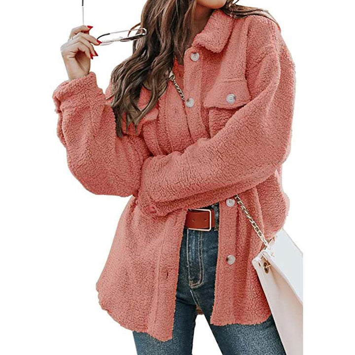 Cappotto lungo da donna per autunno inverno, elegante e caldo outwear con colletto polo e tasche.