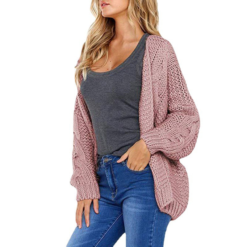 Cardigan da donna invernale a trecce grosse, perfetto per aggiungere strati caldi e alla moda. Comodo.