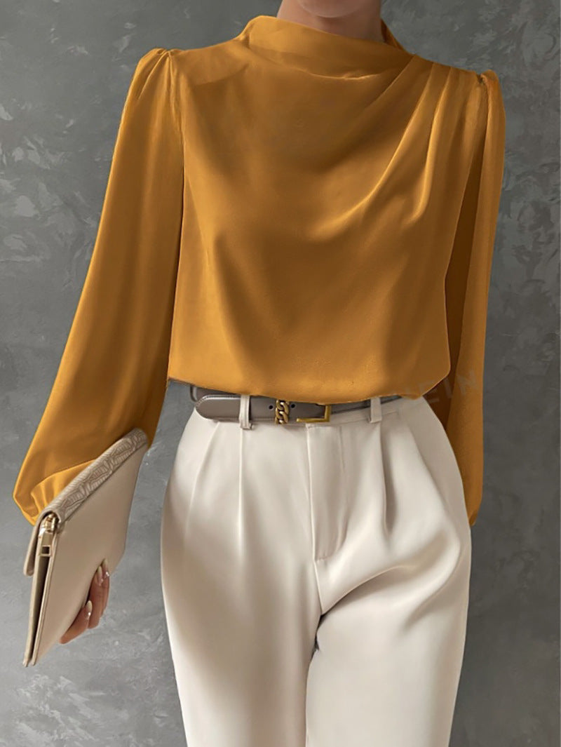 Blusa donna maniche lunghe, collo alto, comoda e versatile per primavera, autunno, inverno. Abbigliamento casual.