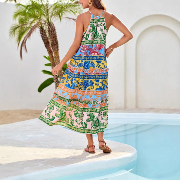 Vestito estivo midi da donna con design leggero e fluido. Abito bohémien chic per un look trendy in estate.