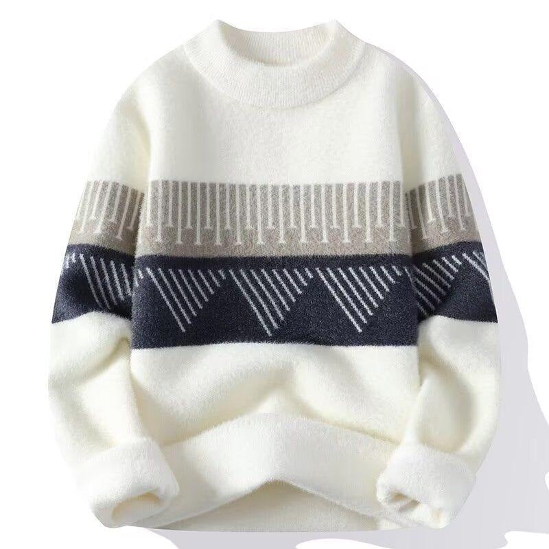 Maglione uomo autunnale girocollo con motivo scandinavo, ideale per un look casual e confortevole.