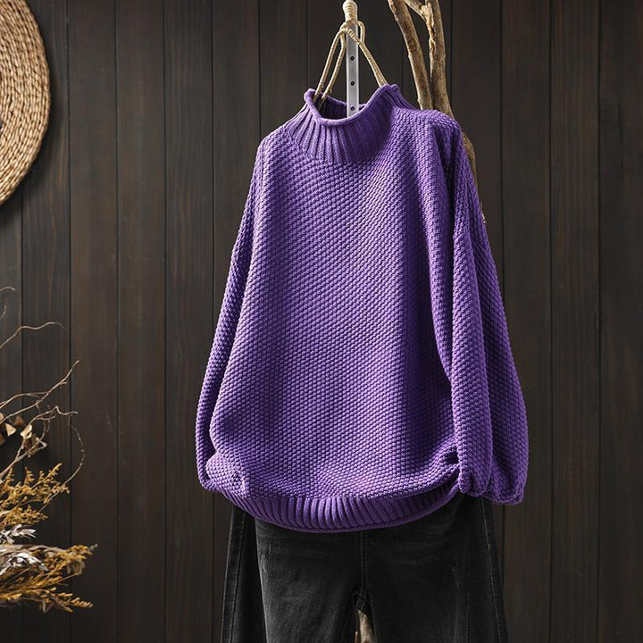 Maglione casual donna invernale a maglia waffle verde, per look stratificati e alla moda.