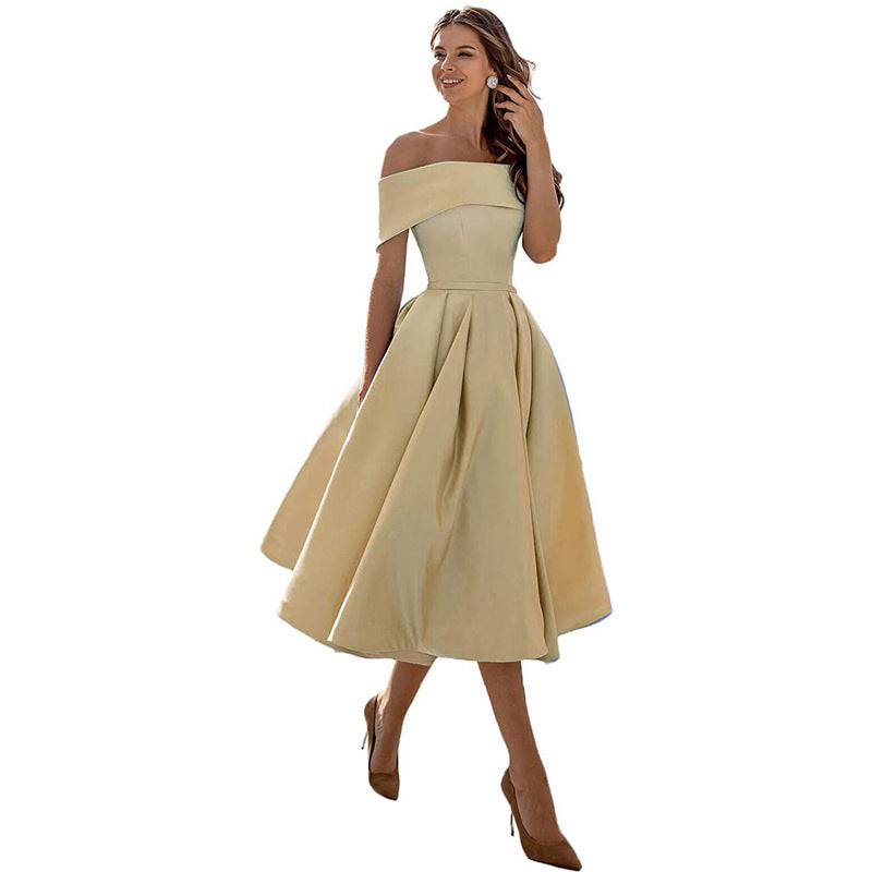 Abito da sera estivo, modello senza spalline, perfetto per matrimonio o gala.