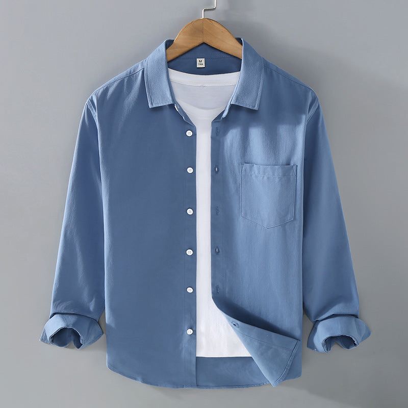 Camicia uomo per primavera, maniche lunghe, colletto aperto. Vestibilità morbida per comfort e stile.