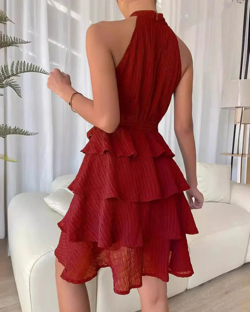 Abito donna senza maniche casual, versatile e fluido, ottimo per l'estate, vacanze e tempo libero.