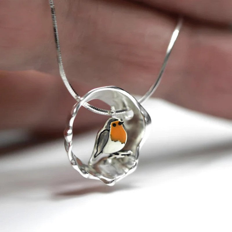 Collana pettirosso argento, regalo perfetto per donna, gioiello regolabile e originale.