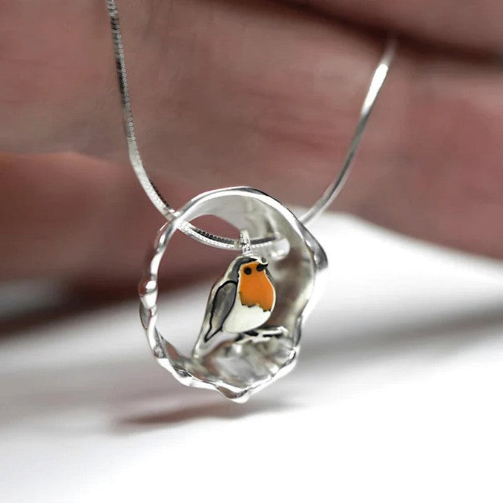 Collana pettirosso argento, regalo perfetto per donna, gioiello regolabile e originale.