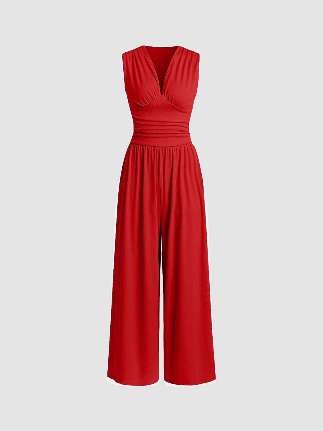 Tuta donna lunga elegante senza maniche, gamba ampia e fluida. Perfetta per un outfit estivo chic e versatile.