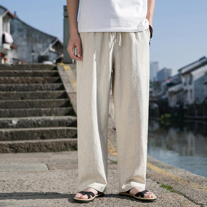 Pantaloni uomo casual a gamba dritta, versatili per primavera/estate. Abbigliamento comodo e rilassato.