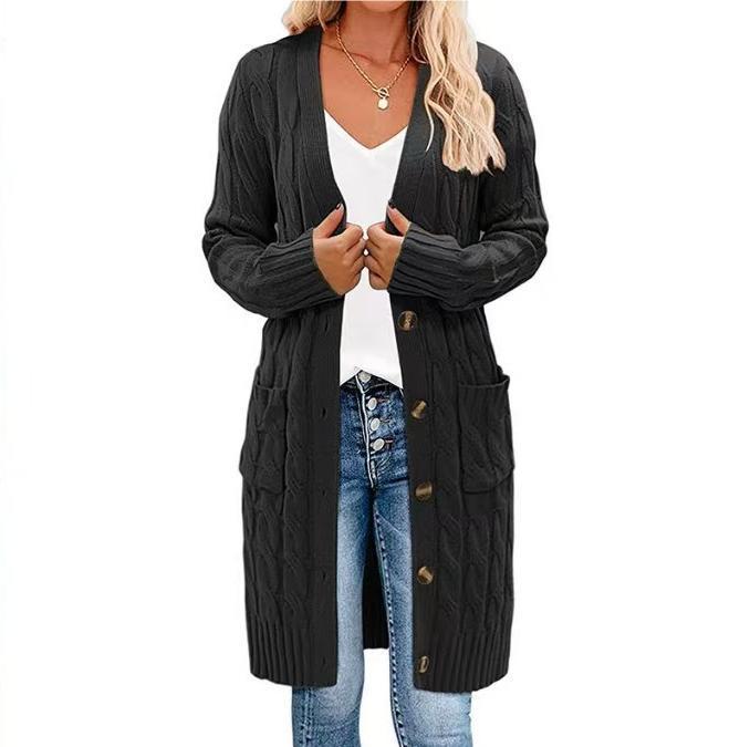 Cardigan leggero da donna, maniche lunghe e tasche, perfetto come strato per un outfit quotidiano.