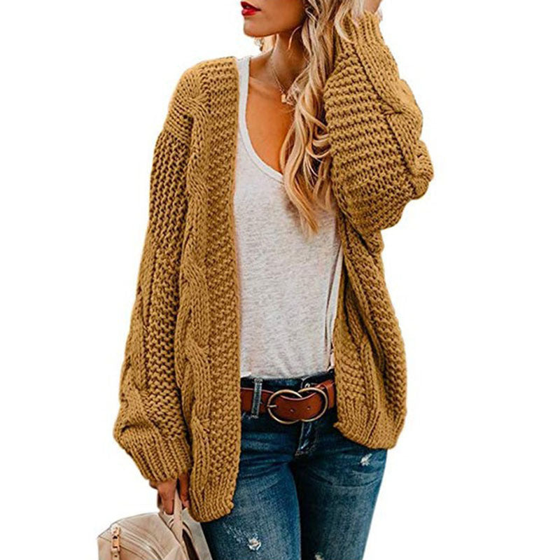 Cardigan da donna grosso a trecce, ideale per autunno e inverno. Caldo, comodo e versatile per look casual.