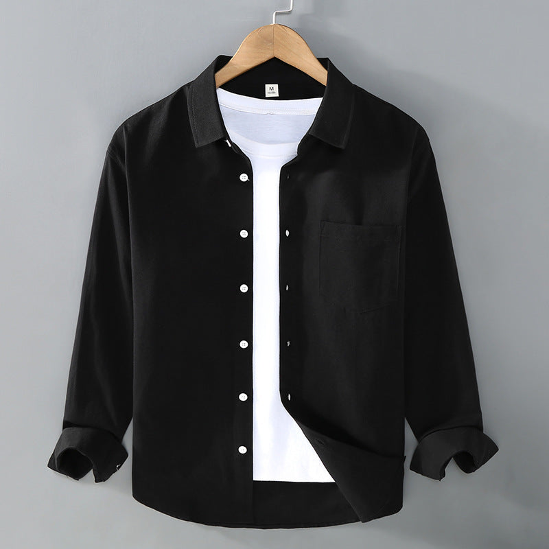 Camicia uomo casual estiva, maniche lunghe, colletto aperto. Vestibilità morbida, look rilassato.