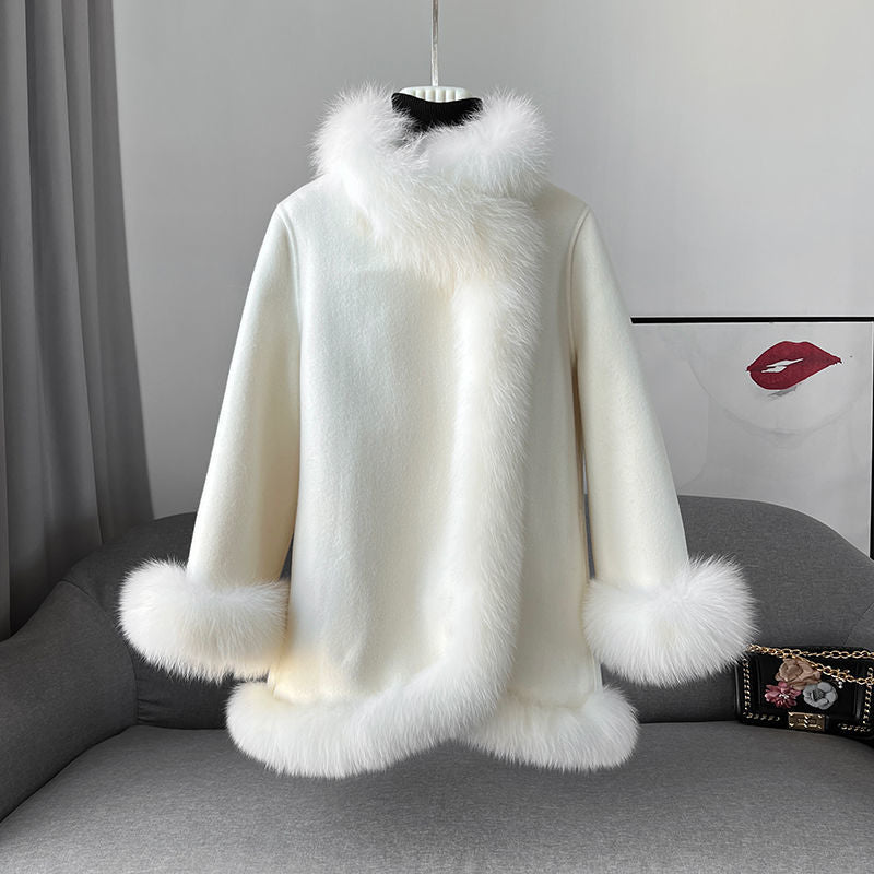 Elegante giacchetta mantello reversibile donna per inverno, calda e alla moda per ogni occasione.