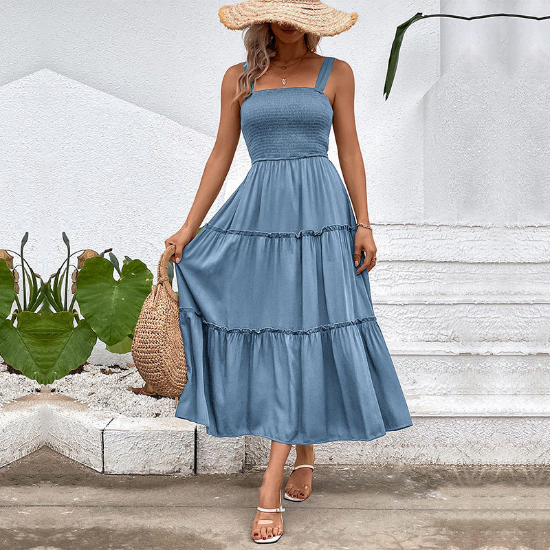 Abito estivo donna elegante, schiena scoperta e balza, ideale per l'estate.