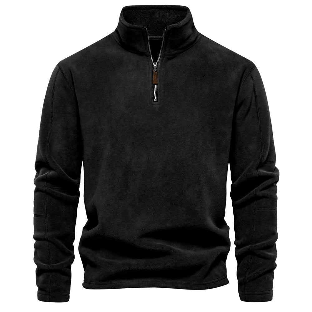 Maglione uomo in pile caldo e confortevole, stile casual invernale con mezza zip.