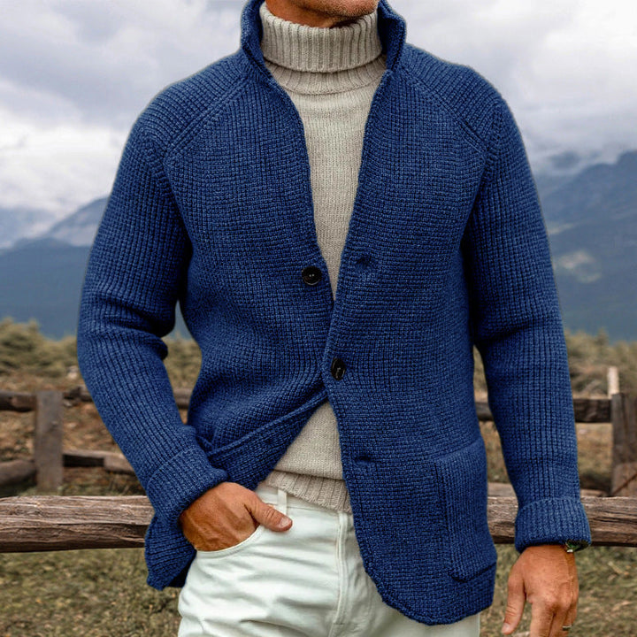 Caldo maglione cardigan uomo invernale a maniche lunghe, con pratici bottoni e comode tasche frontali.