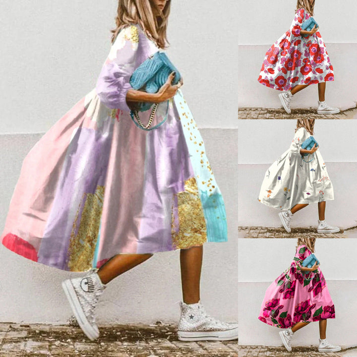 Abito donna fluido con stampa paisley floreale. Elegante e casual, ideale per outfit estivo da vacanza.