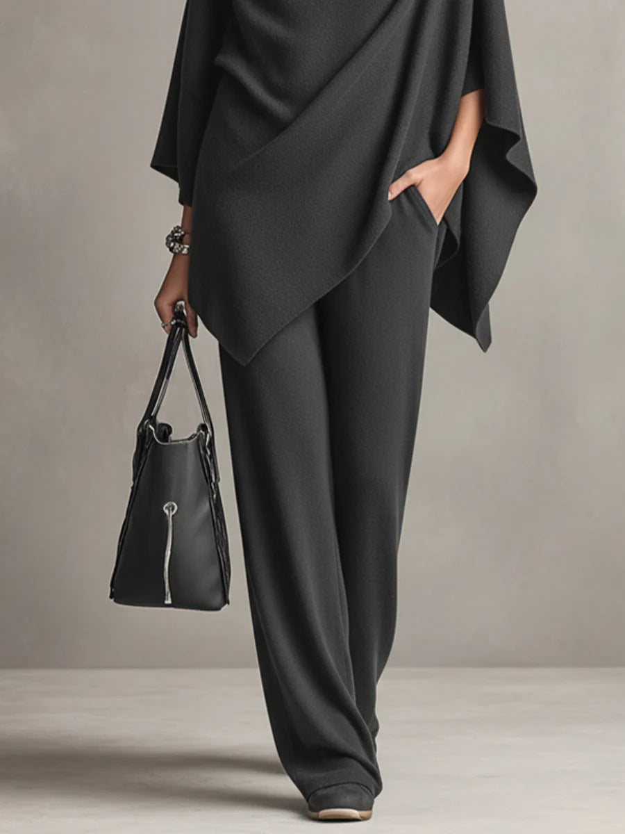 Completo due pezzi donna versatile, top e pantaloni coordinati, ideale per outfit elegante o casual chic.