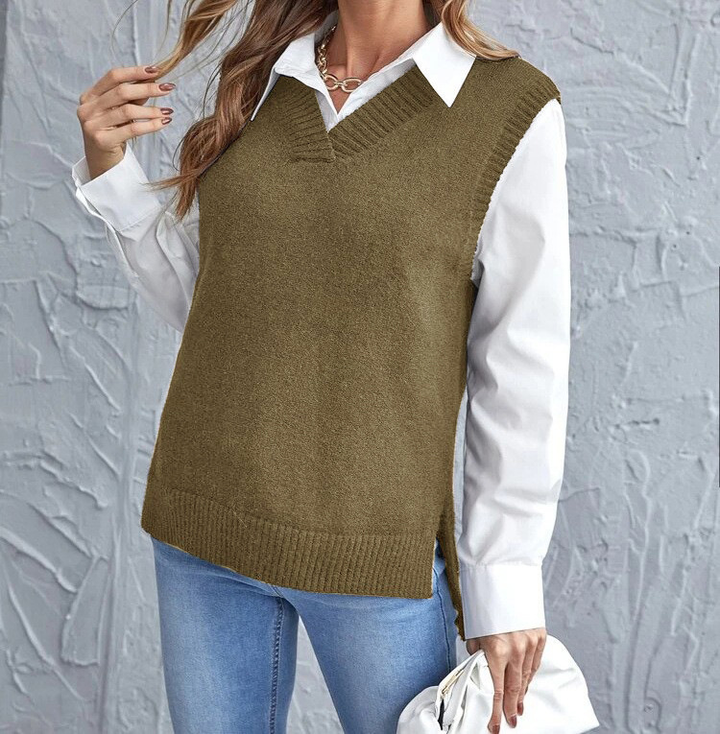 Gilet donna senza maniche, elegante e versatile. Perfetto per stile casual o look chic autunnale. Moda donna confortevole.
