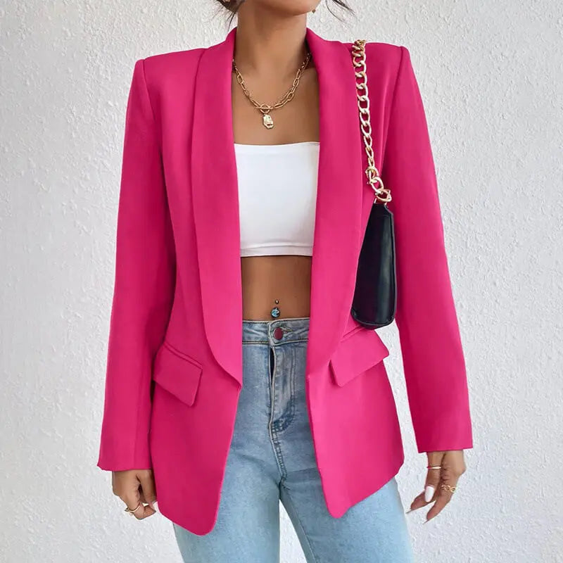 Blazer lungo donna casual-chic, un capo di moda versatile con collo a scialle, ideale per ogni stagione.