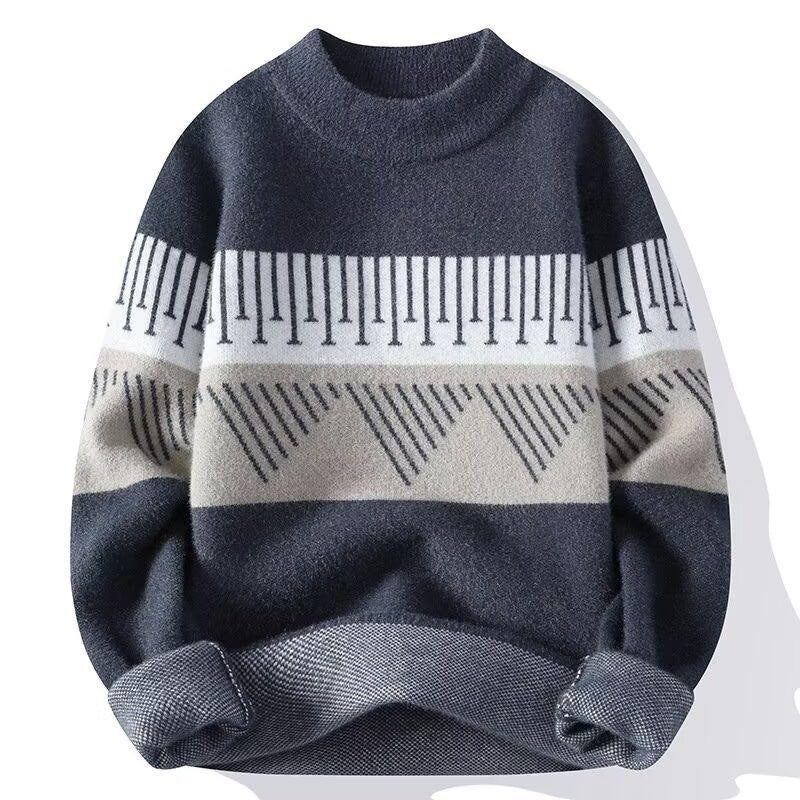 Maglione uomo girocollo con elegante motivo scandinavo, ottimo per la moda maschile autunnale, comfort assicurato.